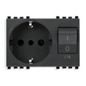 Gniazdo 2P+E, 16A, P30, z wyłącznikiem C16, 3M, antracyt
